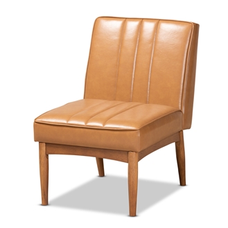 Baxton Studio Daymond Mid-Century Modern Tan Faux Leather Upholstered and Walnut Brown Finished Wood Dining Chair